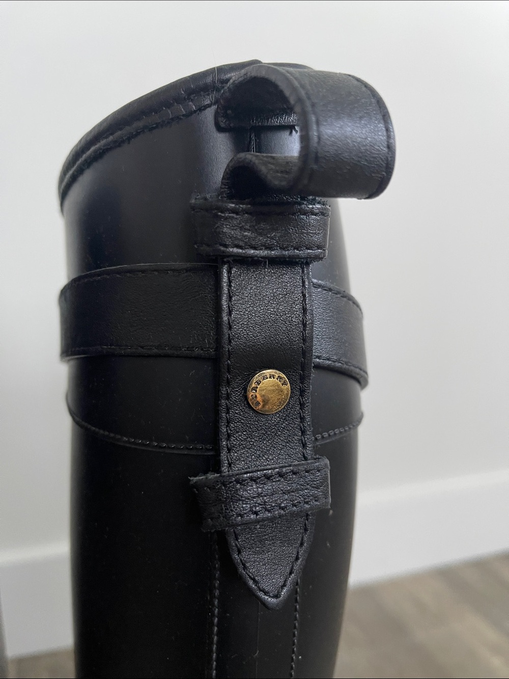 Burberry Tall Black Rain Boots with Leather Buckle Detail - Picture 9 of 12